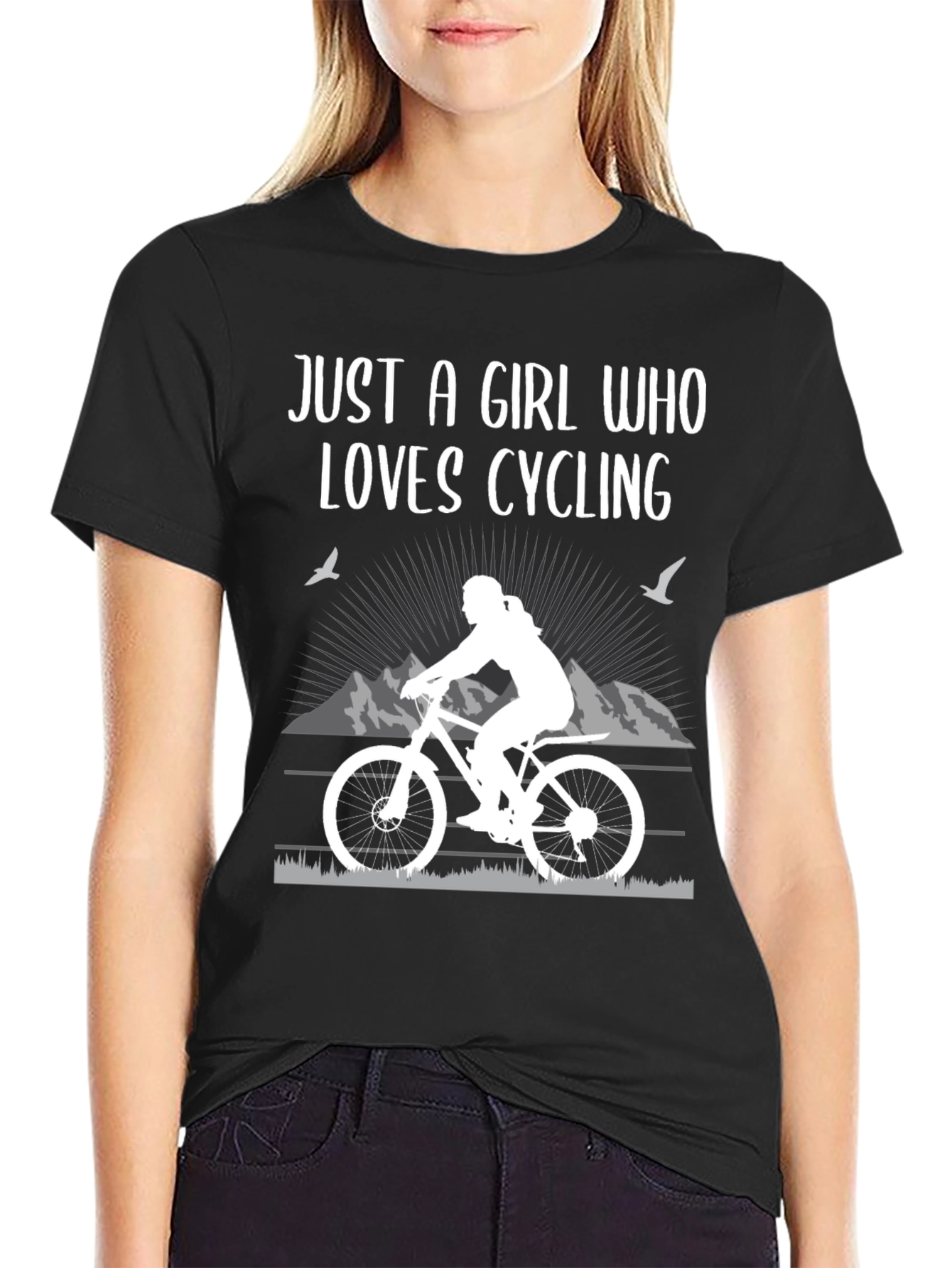 Girl Who Loves Cycling Black T-Shirt