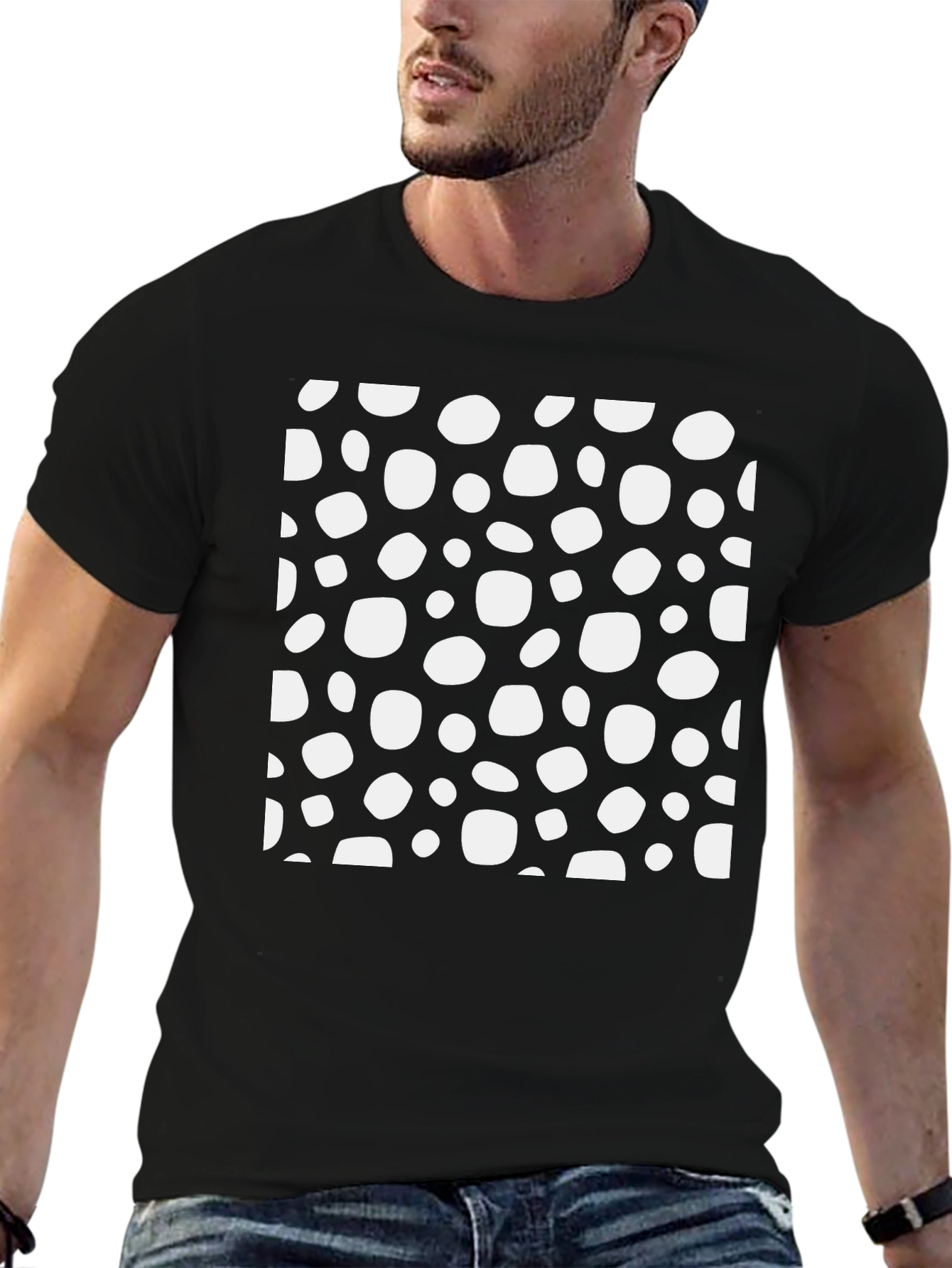 Funky Black T-Shirt with White Spot Pattern