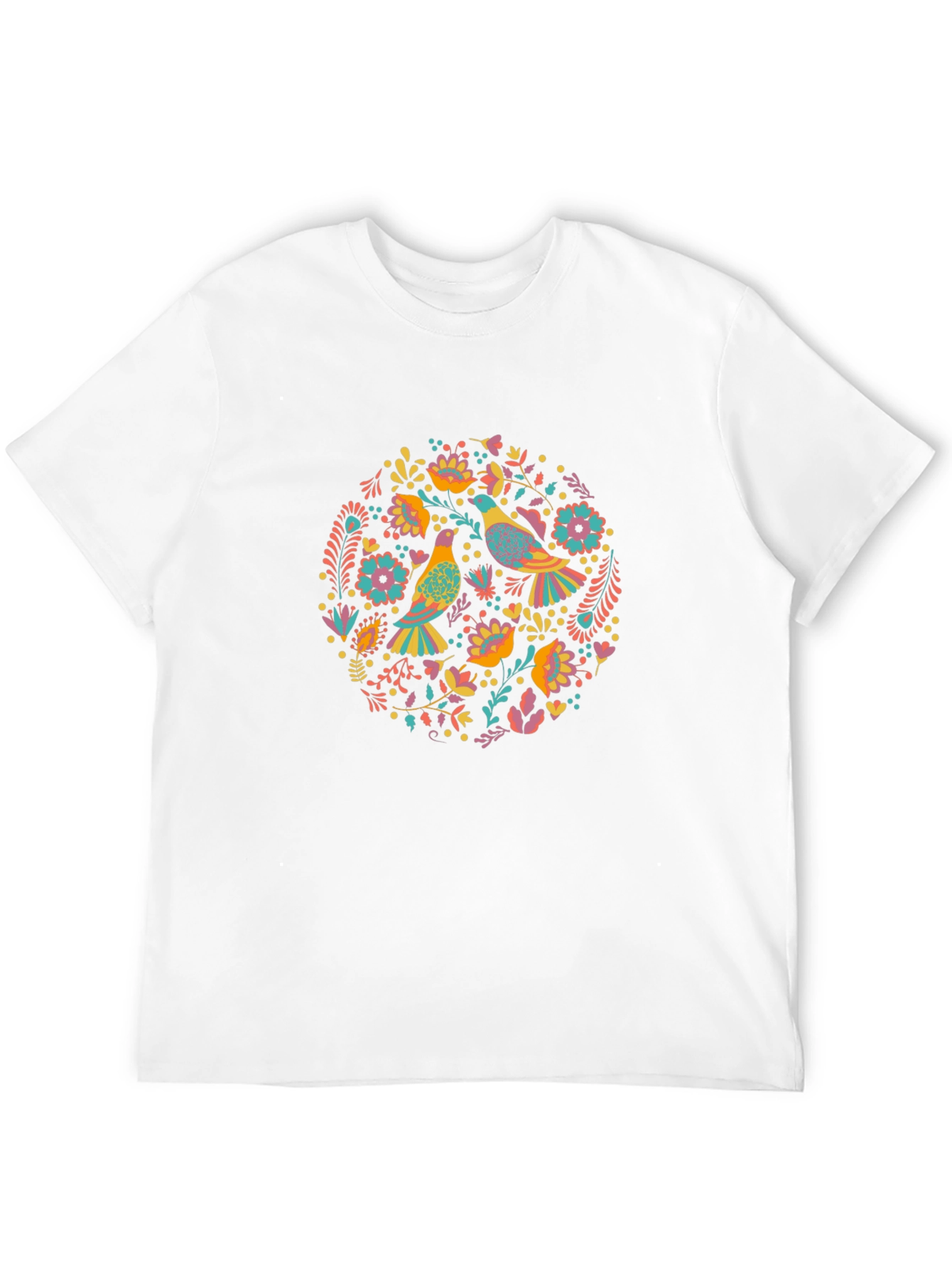 Floral Bird Print Black T-Shirt