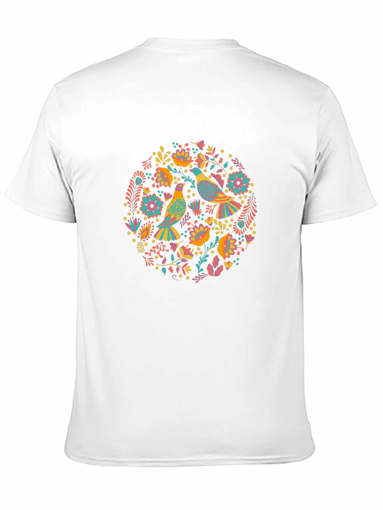 Floral Bird Print Black T-Shirt