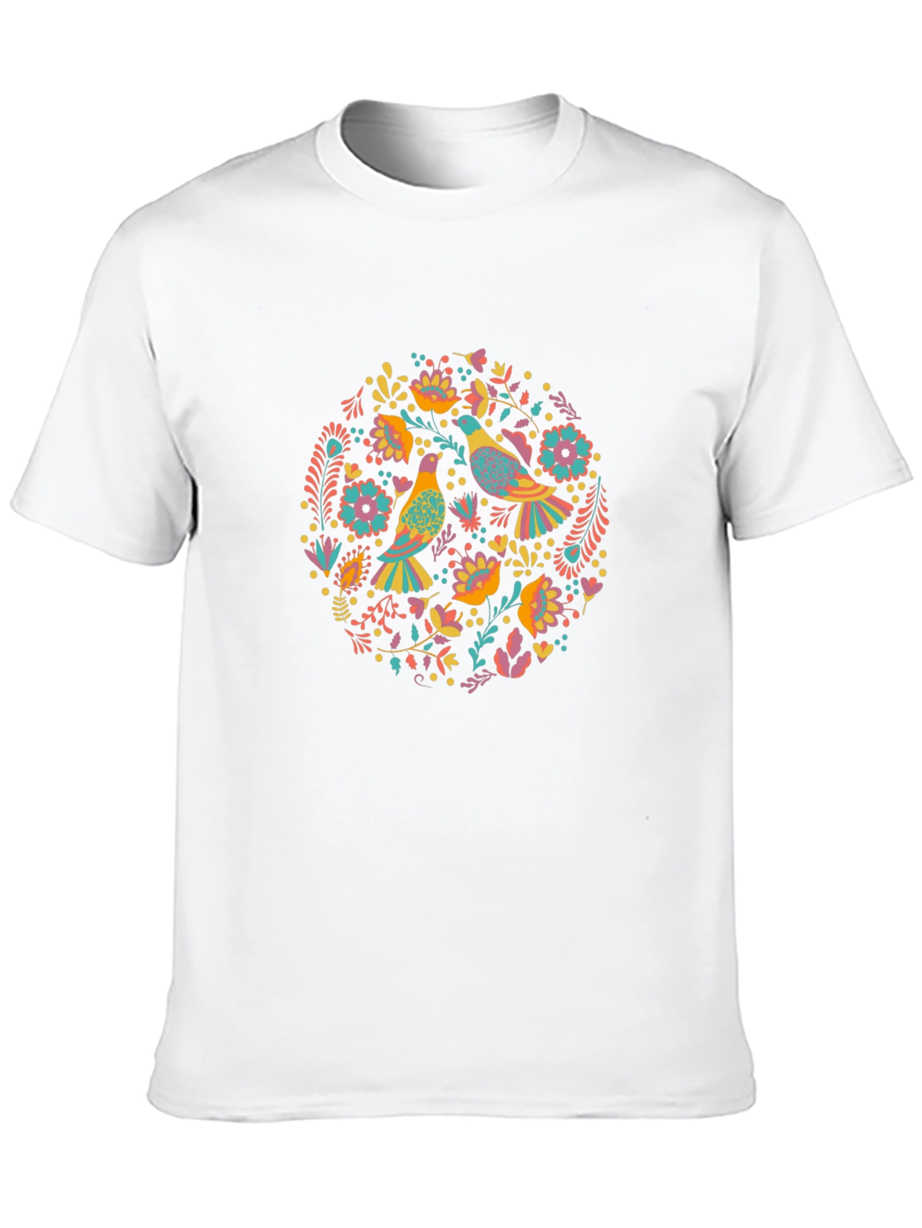 Floral Bird Print Black T-Shirt