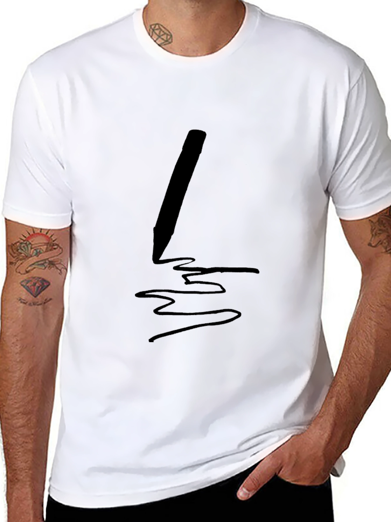 Mens Black T-Shirt with Pen Graphic