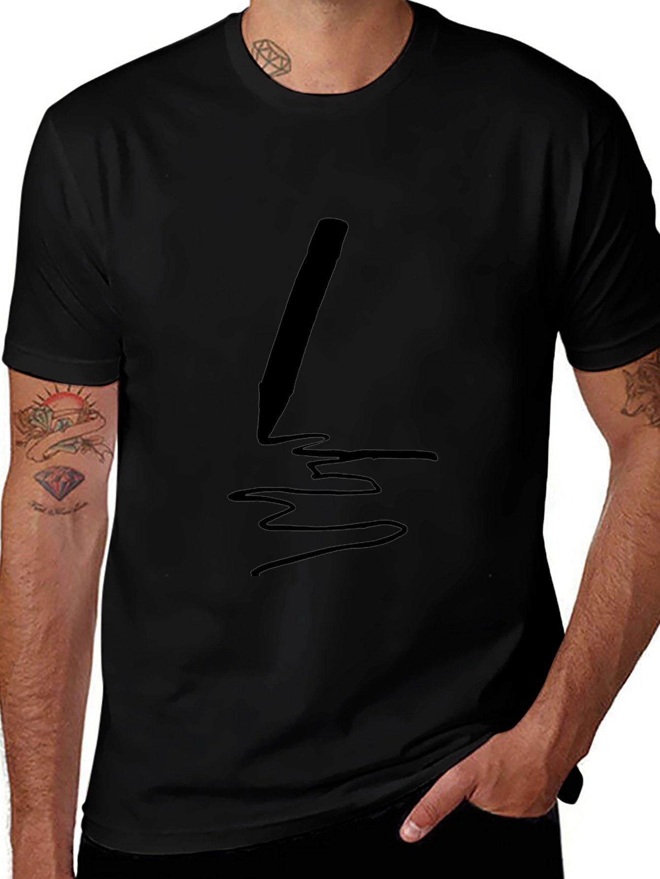 Mens Black T-Shirt with Pen Graphic