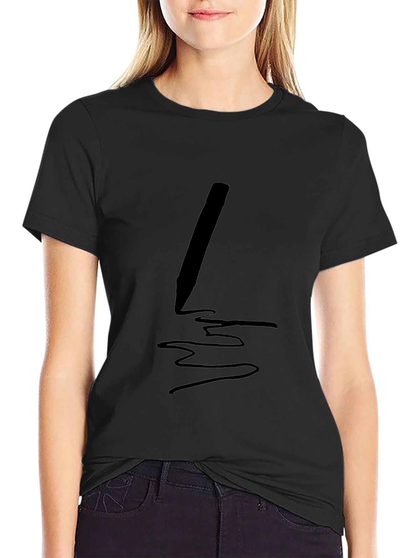 Mens Black T-Shirt with Pen Graphic