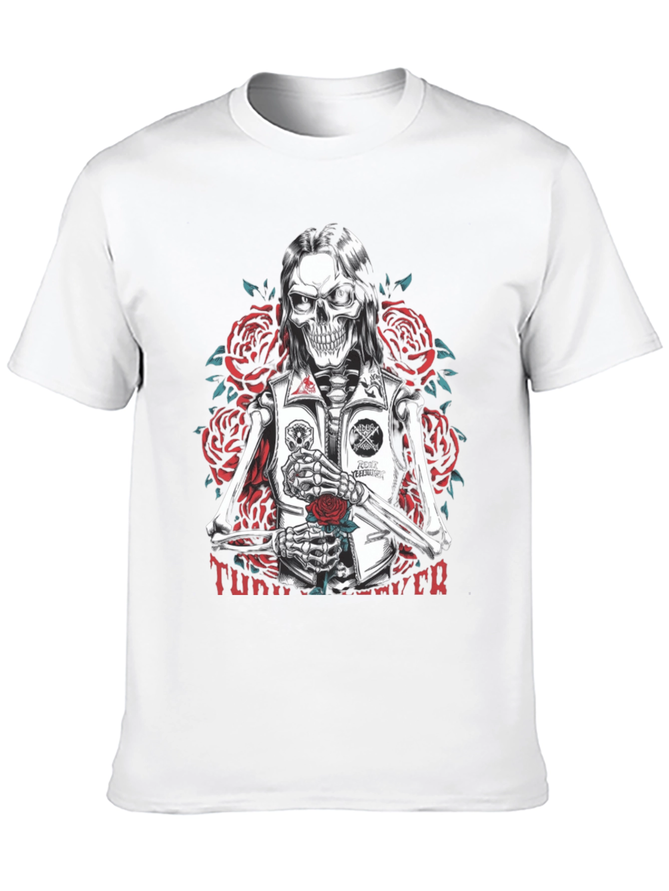 Skull & Roses Graphic Tee - Edgy Skeleton Design
