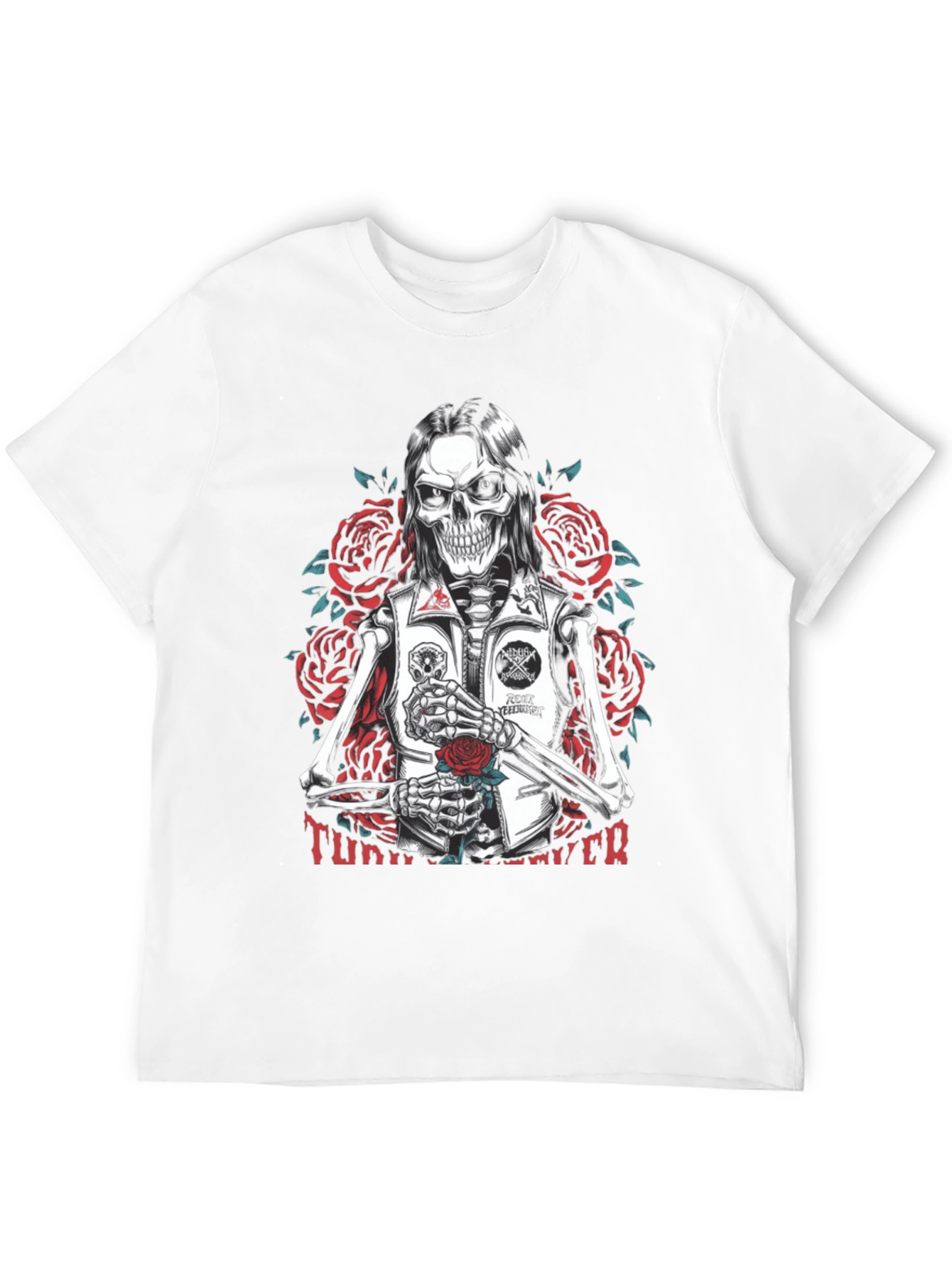 Skull & Roses Graphic Tee - Edgy Skeleton Design
