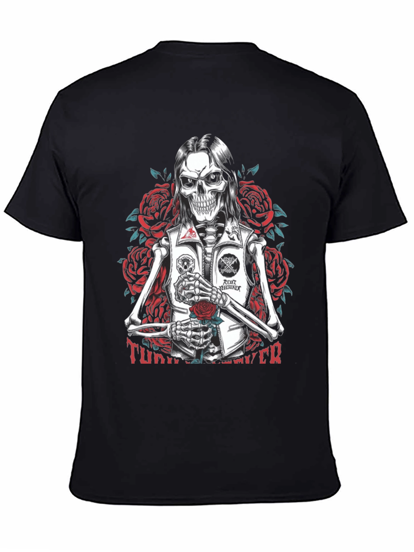 Skull & Roses Graphic Tee - Edgy Skeleton Design
