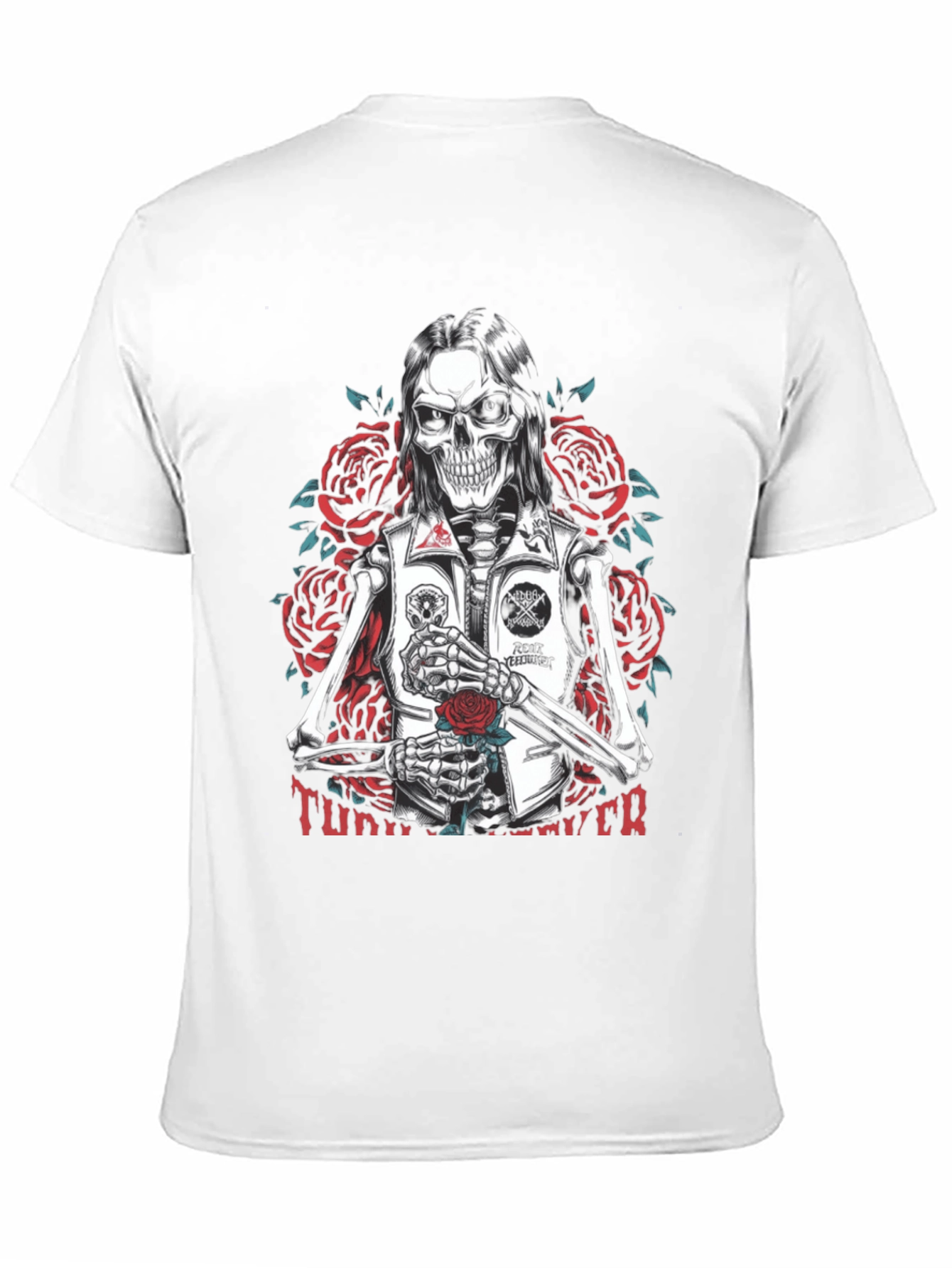 Skull & Roses Graphic Tee - Edgy Skeleton Design