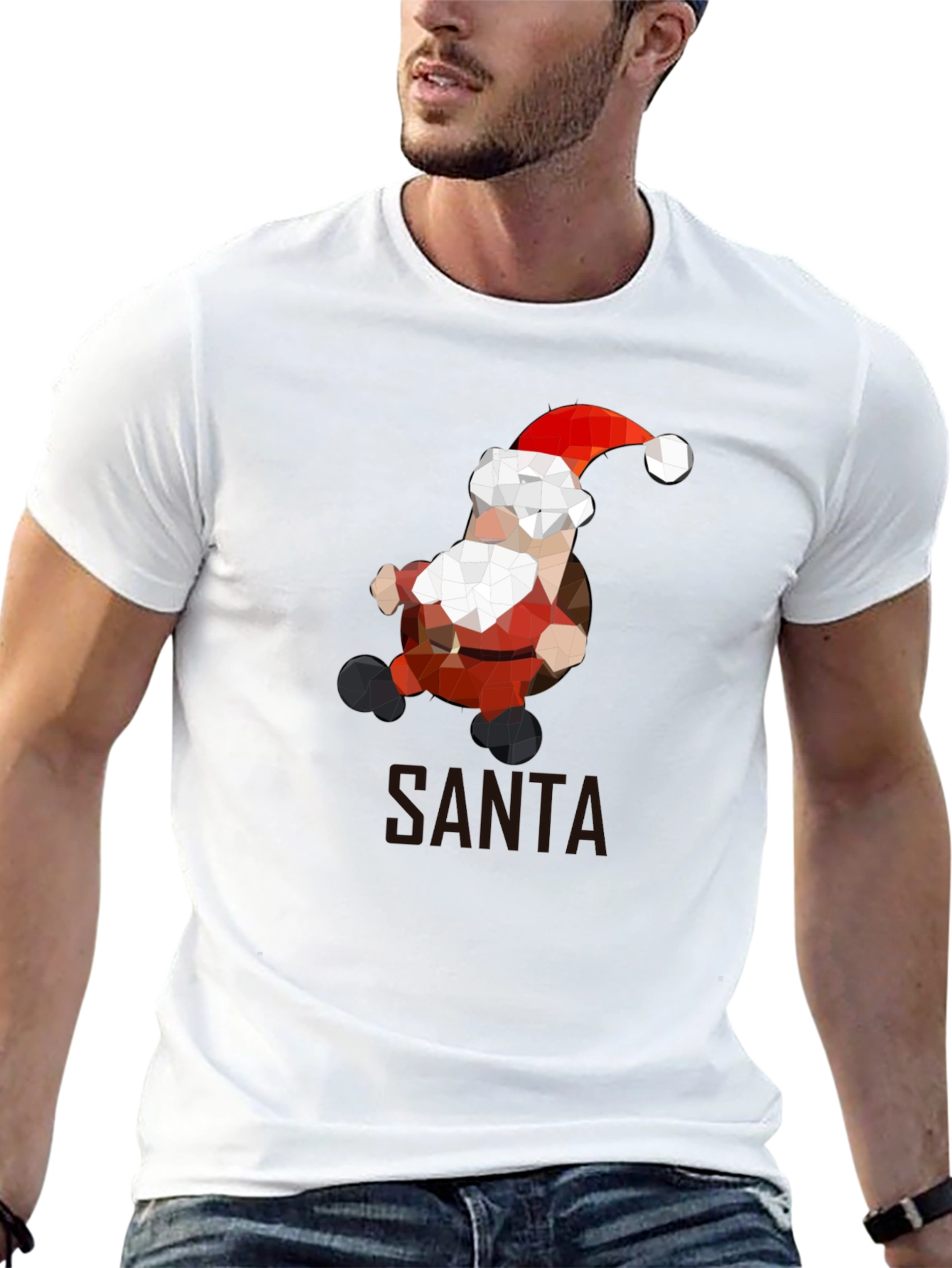 Geometric Santa T-Shirt - Holiday Style