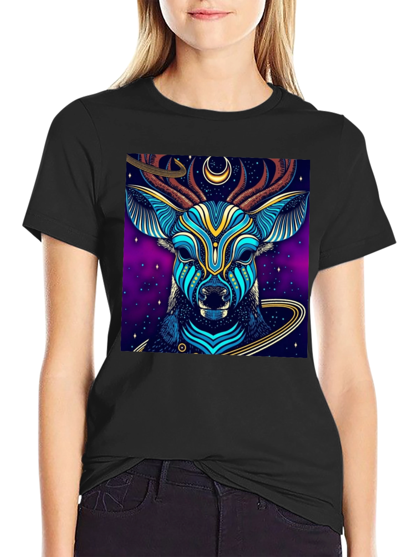 Mystic Deer Graphic Tee - Black