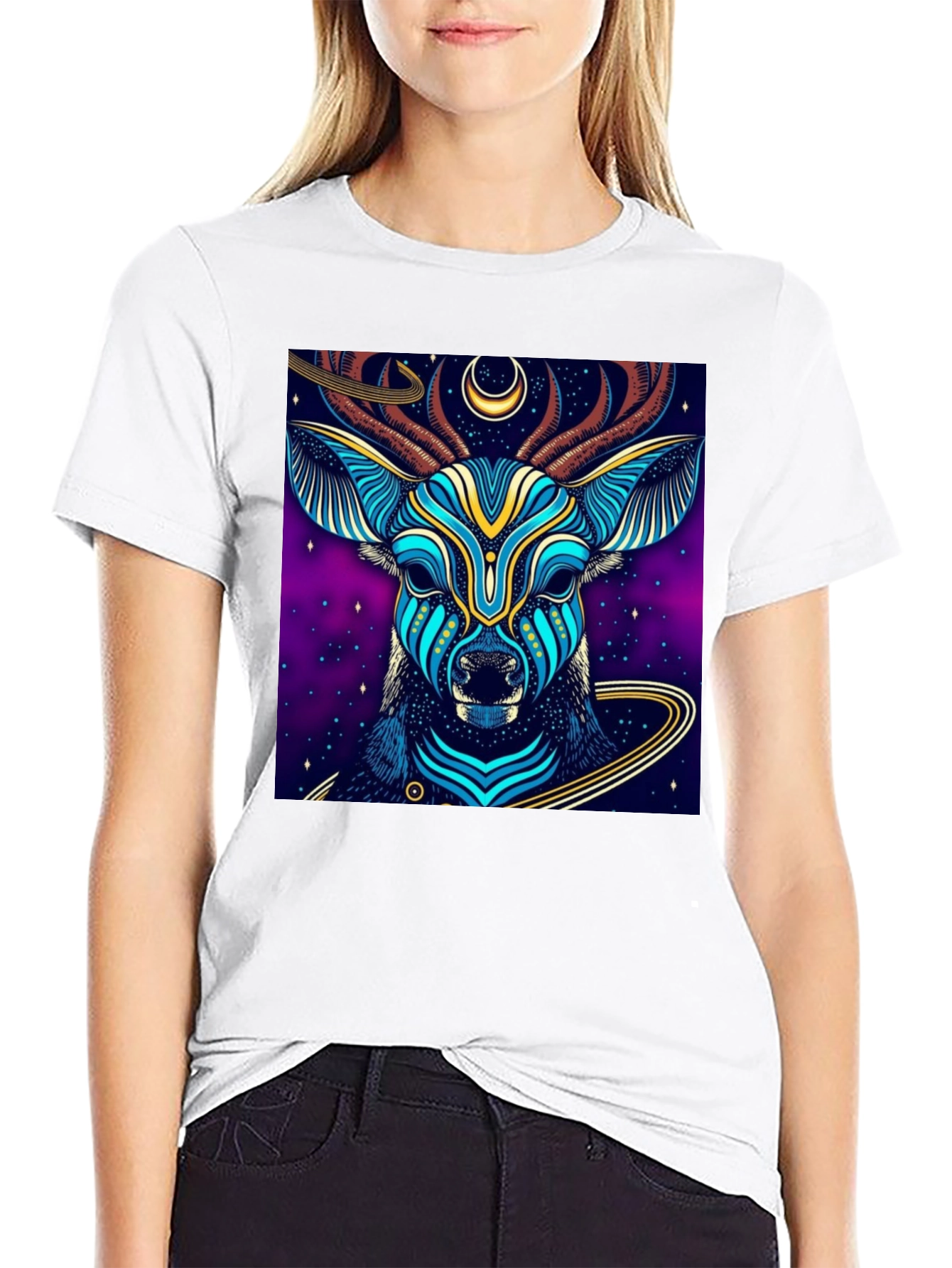 Mystic Deer Graphic Tee - Black