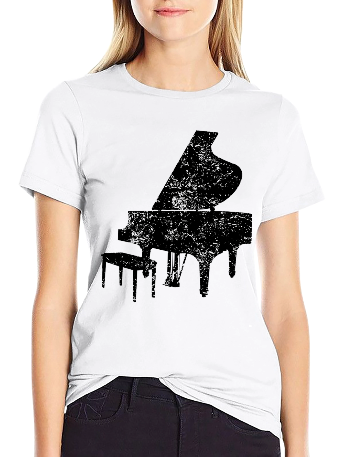 Grand Piano Silhouette Graphic Tee - Black