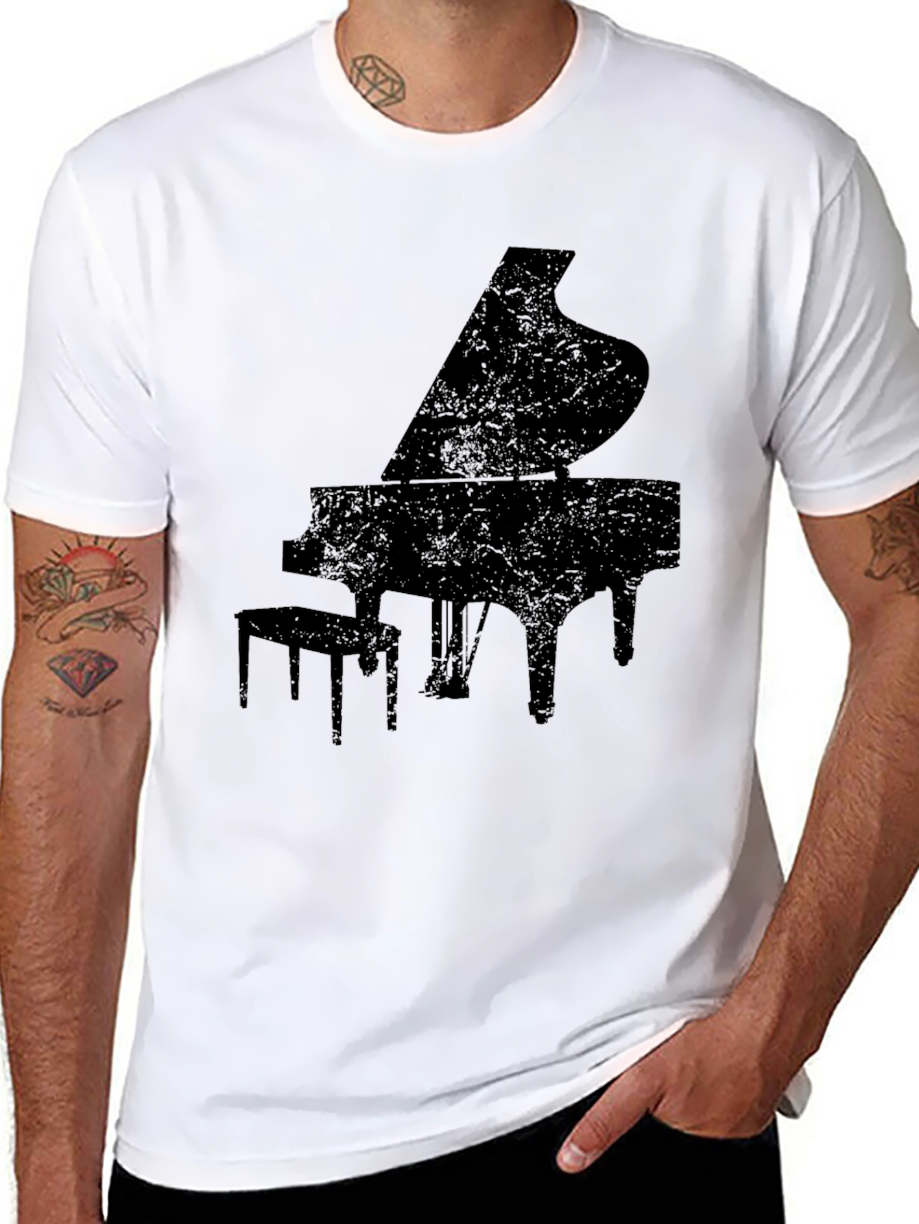 Grand Piano Silhouette Graphic Tee - Black
