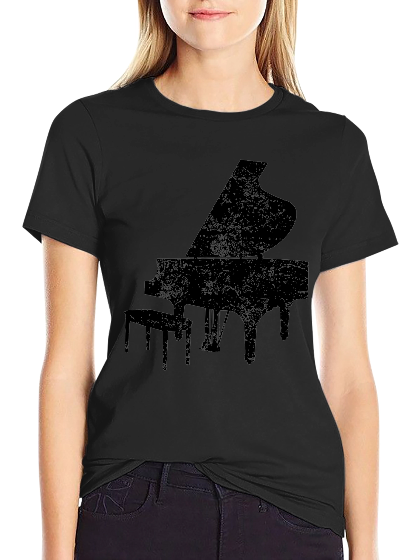 Grand Piano Silhouette Graphic Tee - Black