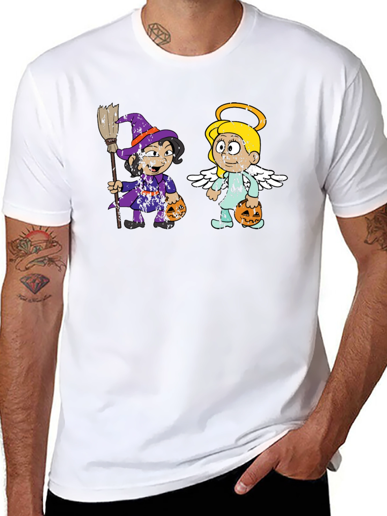 Halloween Cartoon Witch and Angel T-Shirt