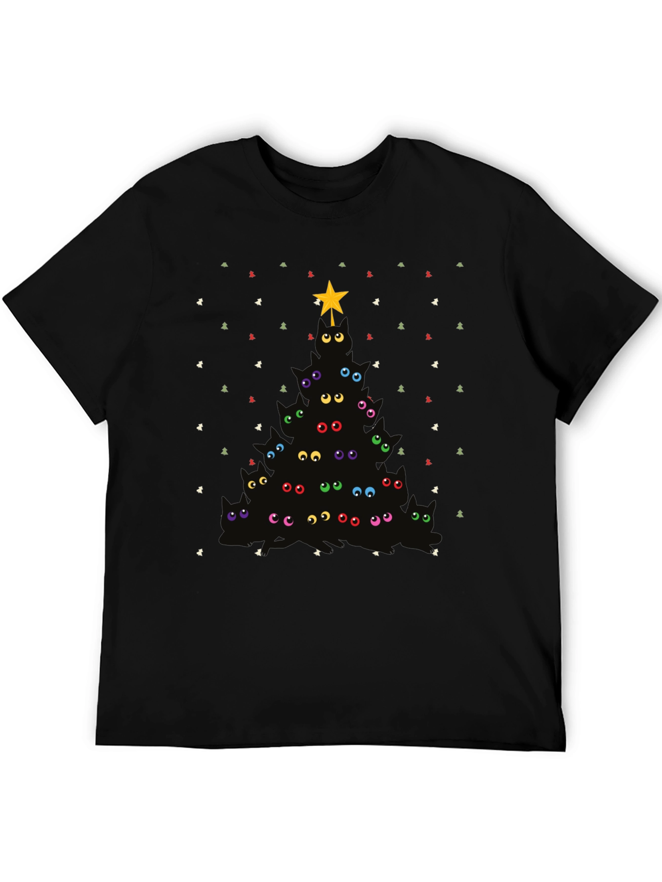 Whimsical Cat Christmas Tree Graphic Tee
