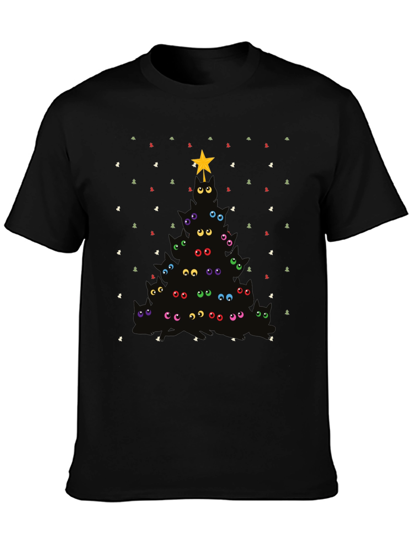 Whimsical Cat Christmas Tree Graphic Tee