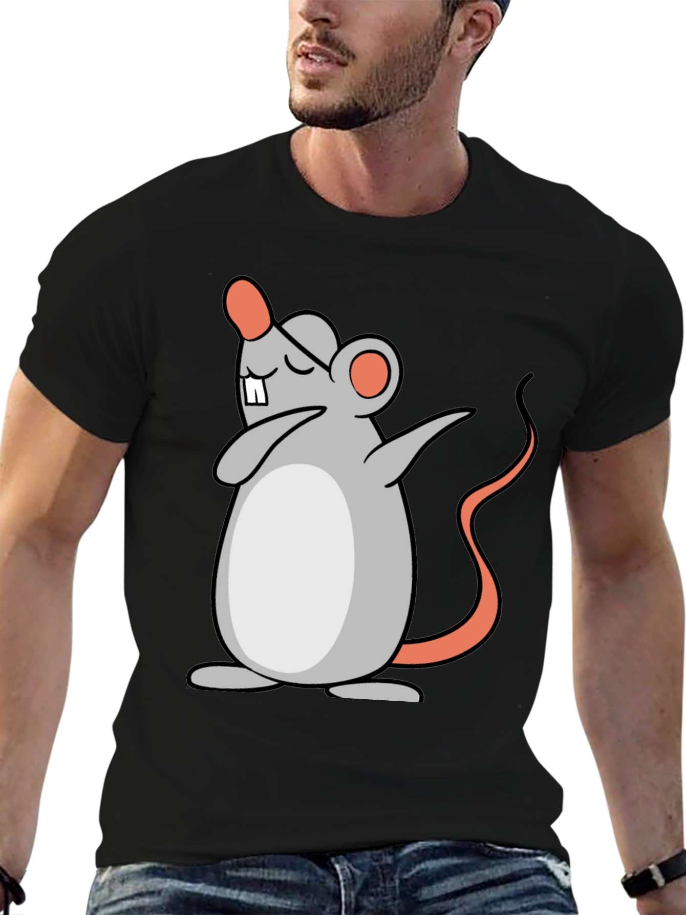 Dabbing Mouse Graphic Tee - Black Cotton T-Shirt