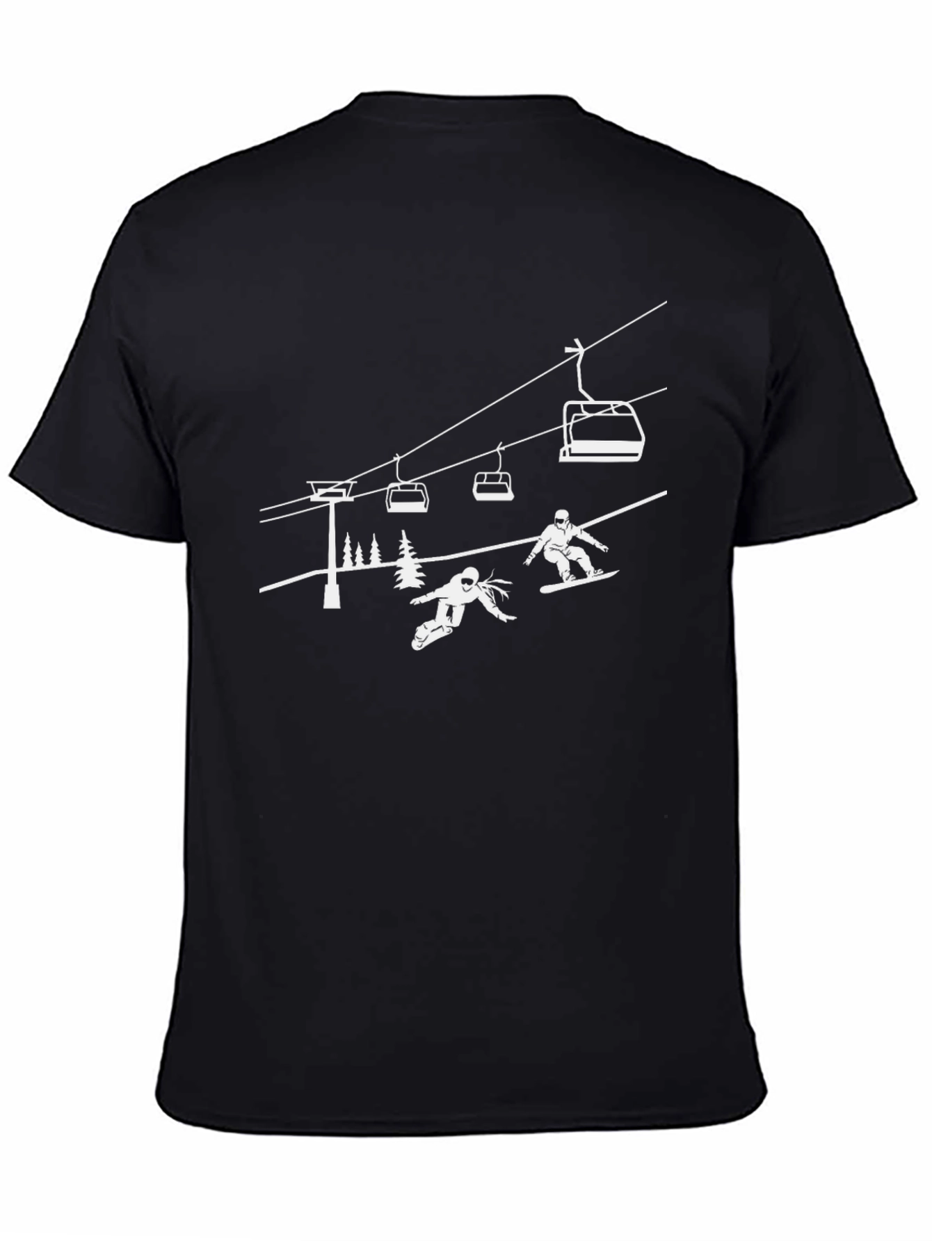 Skiing T-Shirt: Black Cotton Tee with White Graphic
