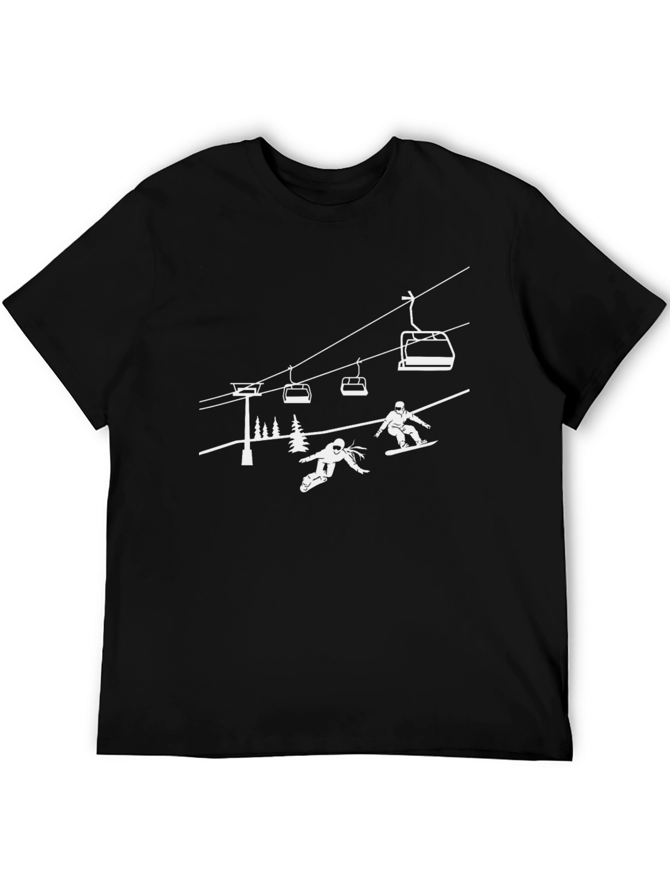 Skiing T-Shirt: Black Cotton Tee with White Graphic