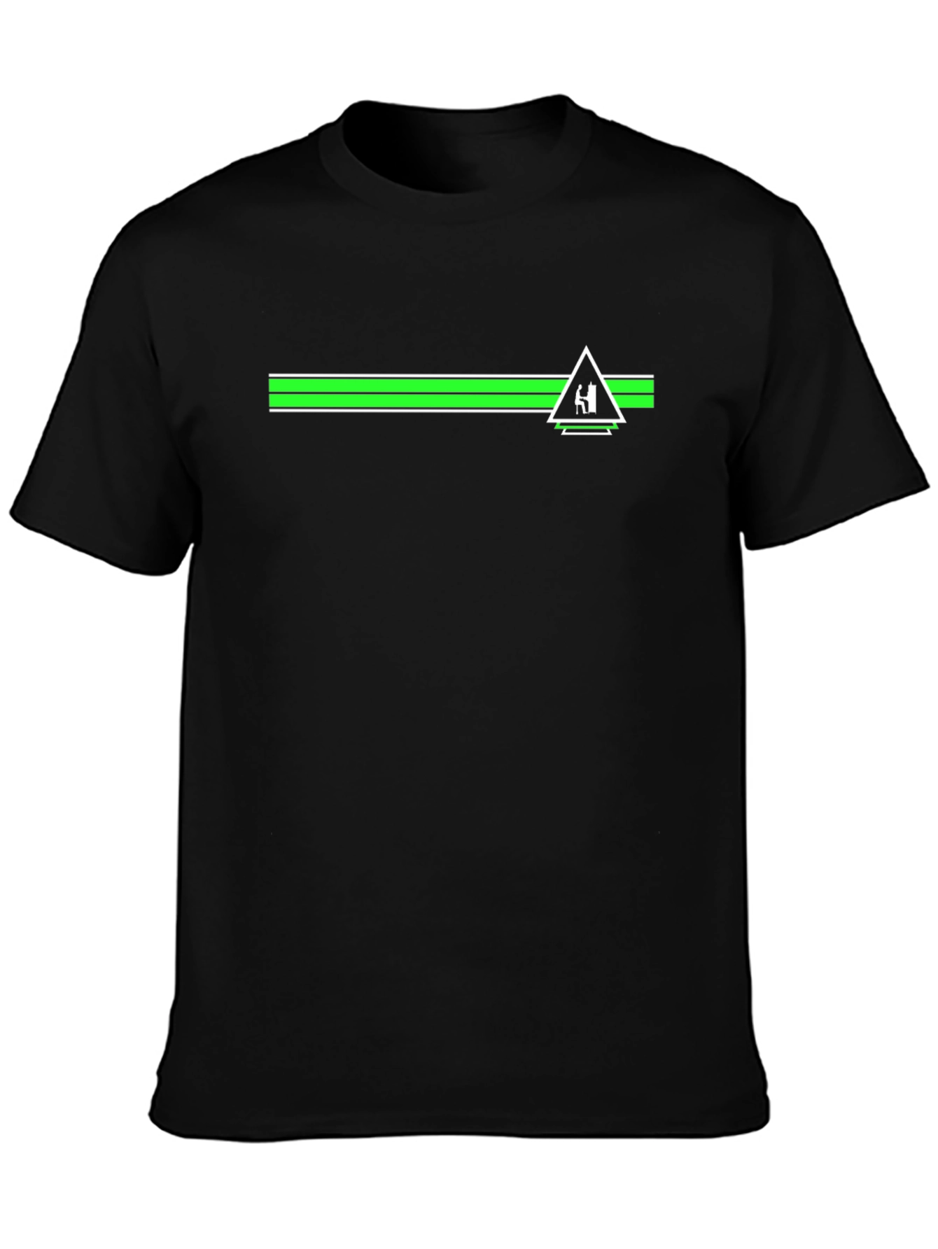 Black T-Shirt with Green Stripe and Triangle Design
