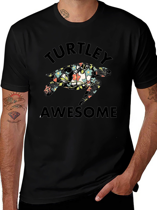 Turtley Awesome Floral Turtle Black T-Shirt