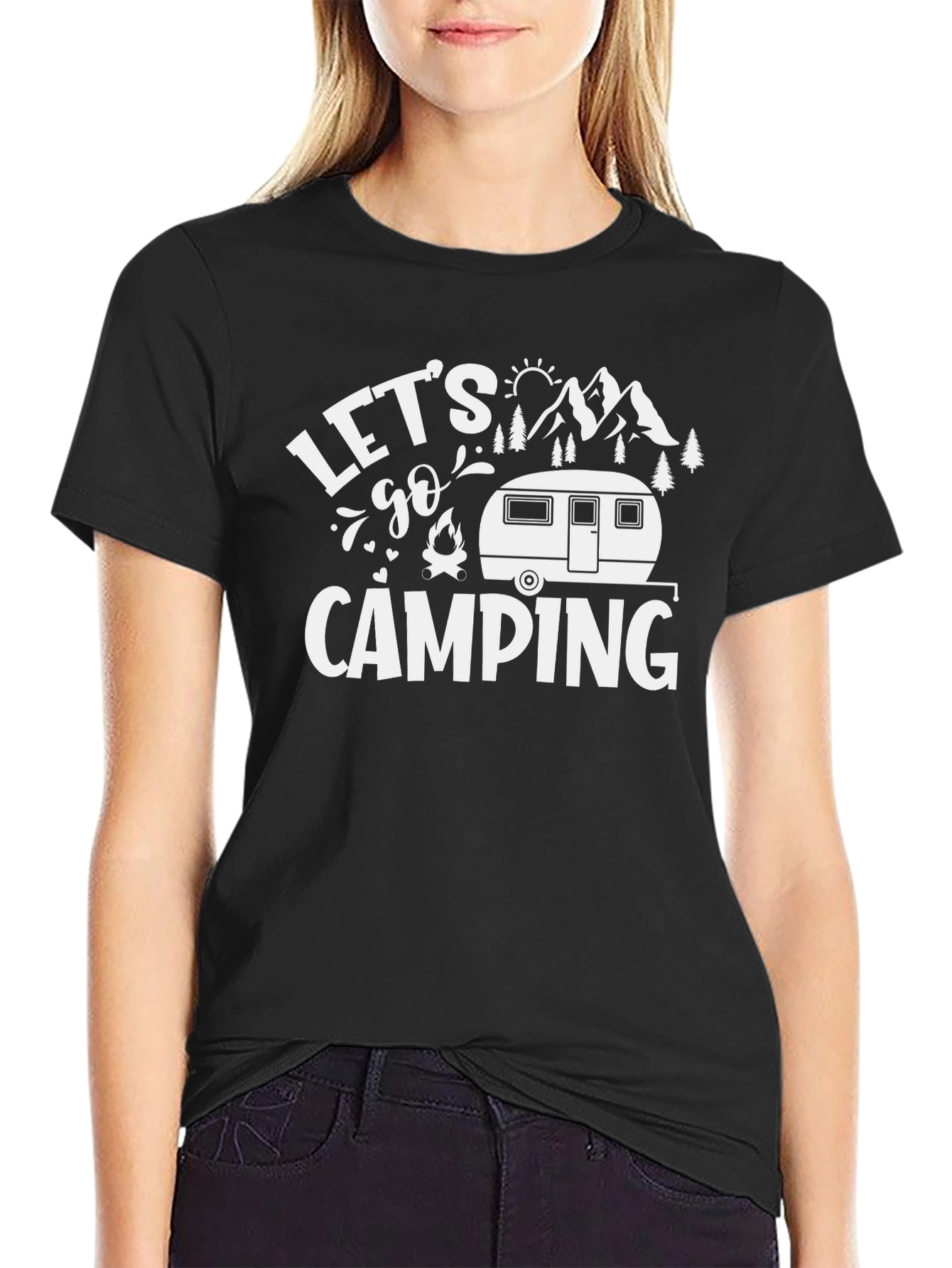 Lets Go Camping Black Graphic T-Shirt
