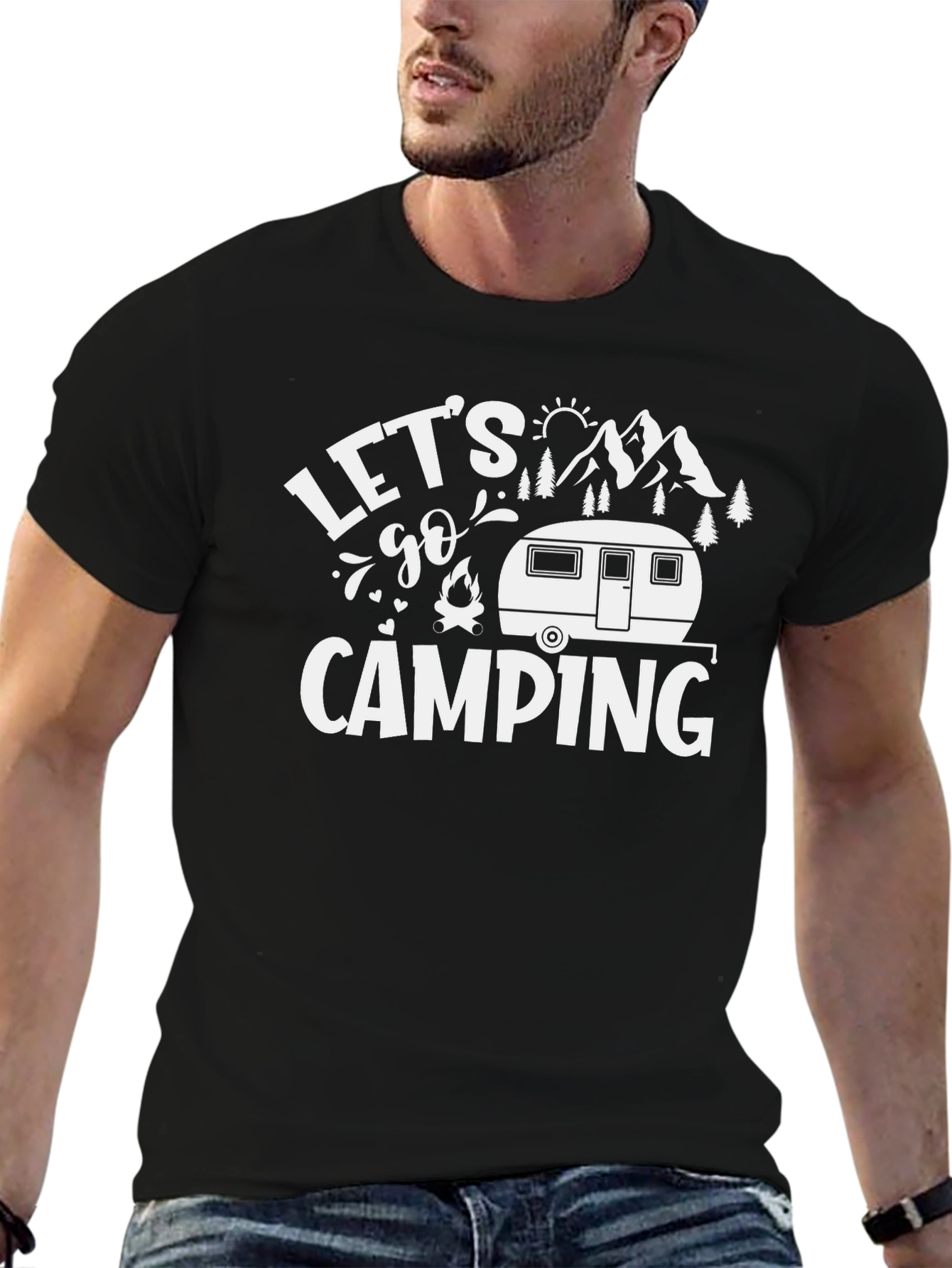 Lets Go Camping Black Graphic T-Shirt