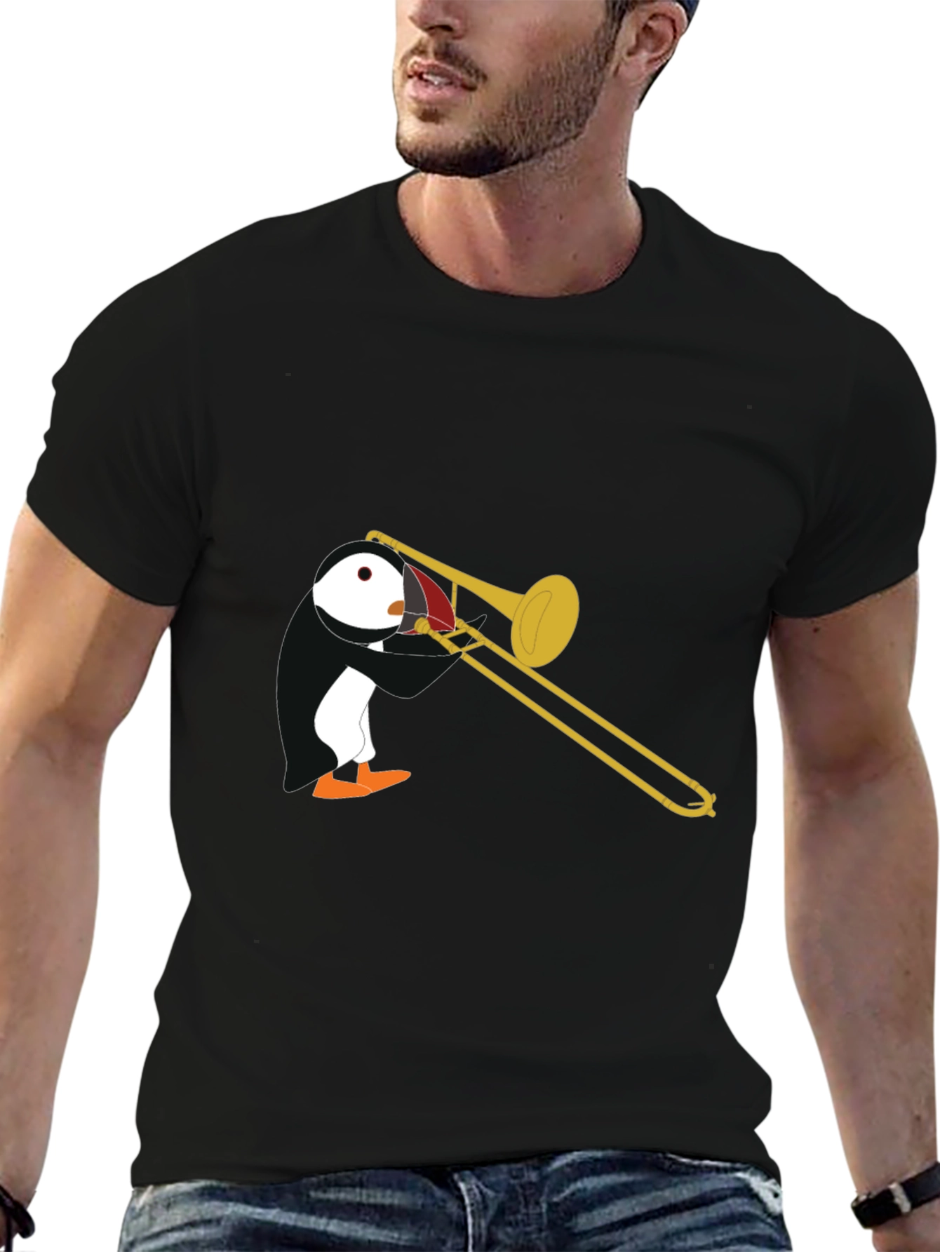 Penguin Trombone Player Graphic T-Shirt