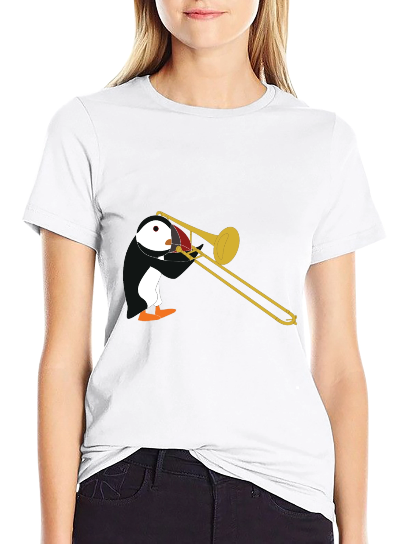 Penguin Trombone Player Graphic T-Shirt