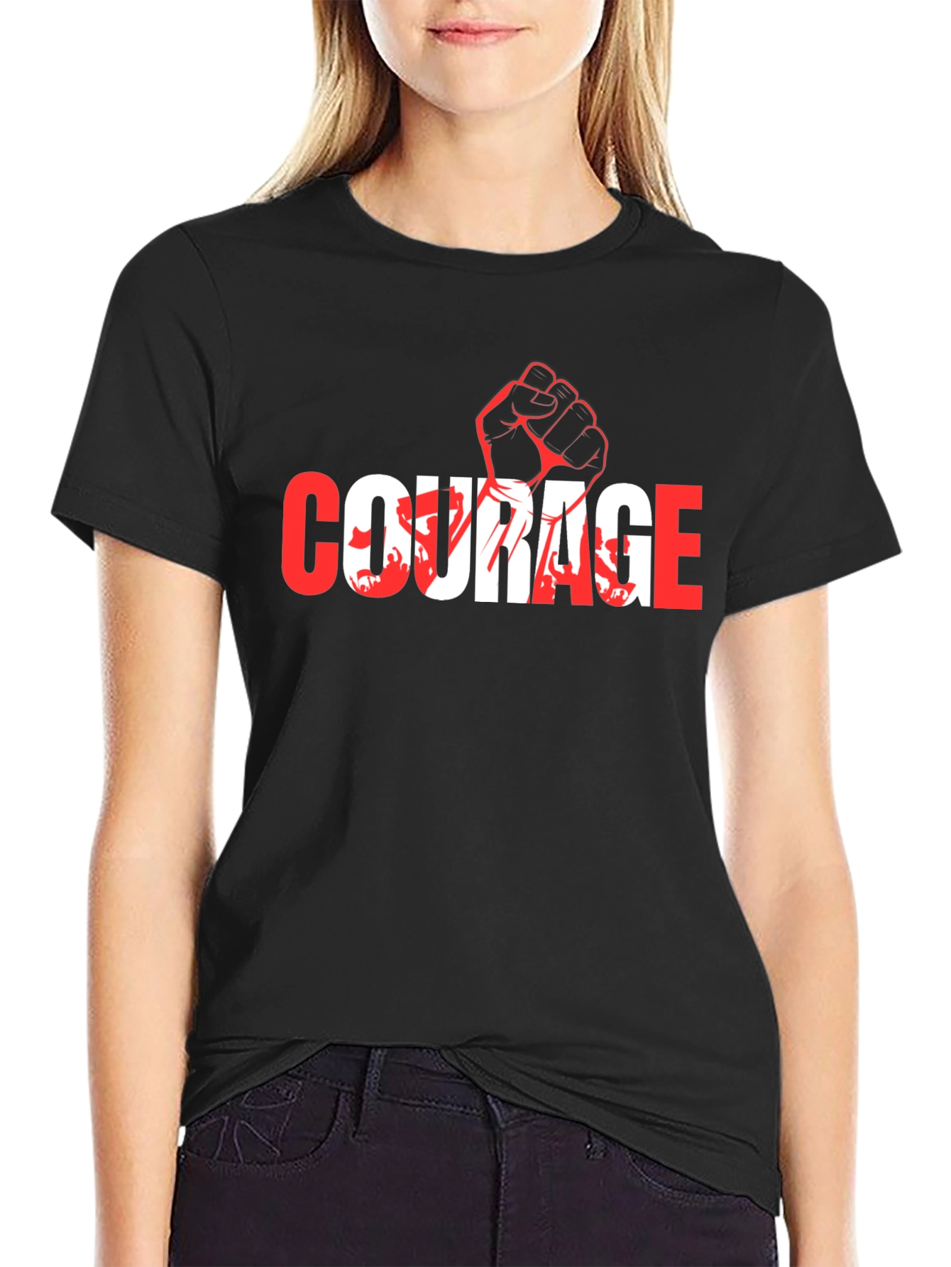 Courage Graphic Print Black Crew Neck T-Shirt