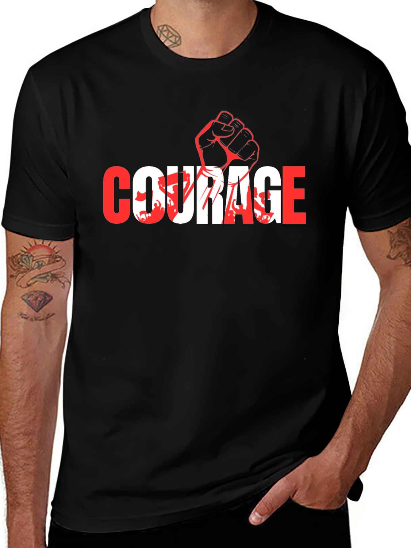 Courage Graphic Print Black Crew Neck T-Shirt