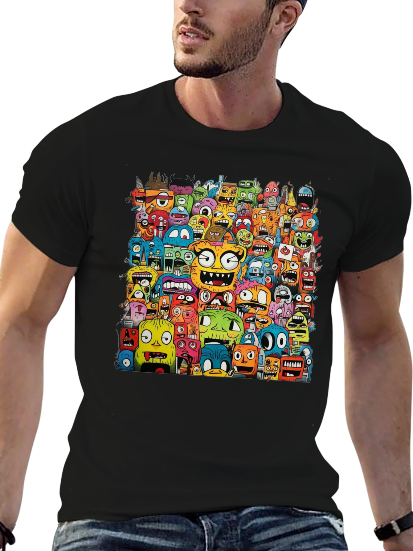 Monster Doodle Black Graphic T-Shirt