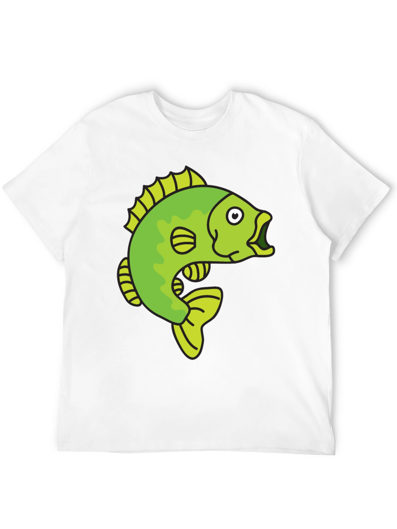 Funny Cartoon Fish Graphic Black T-Shirt