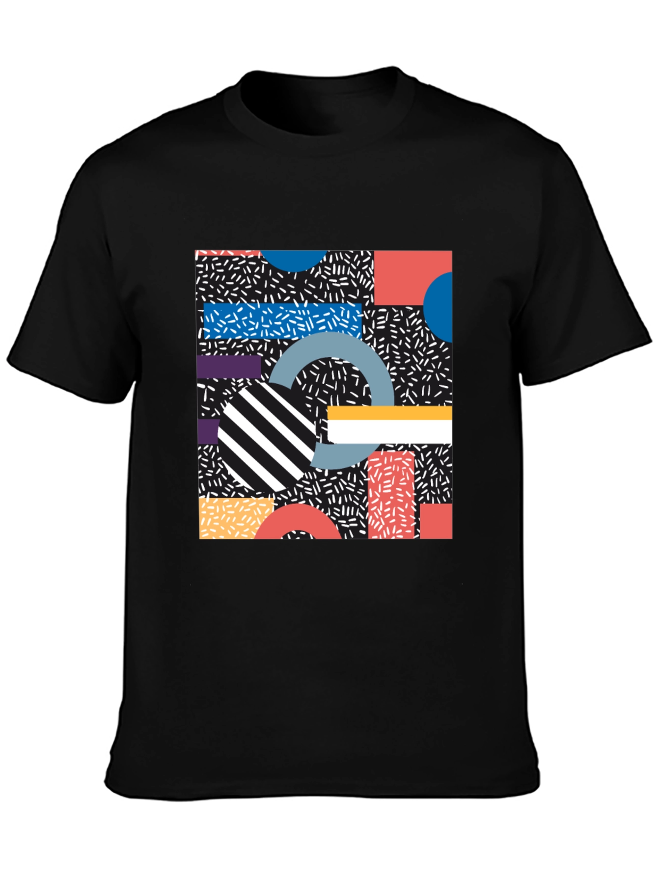 Retro Geometric Pattern Black T-Shirt