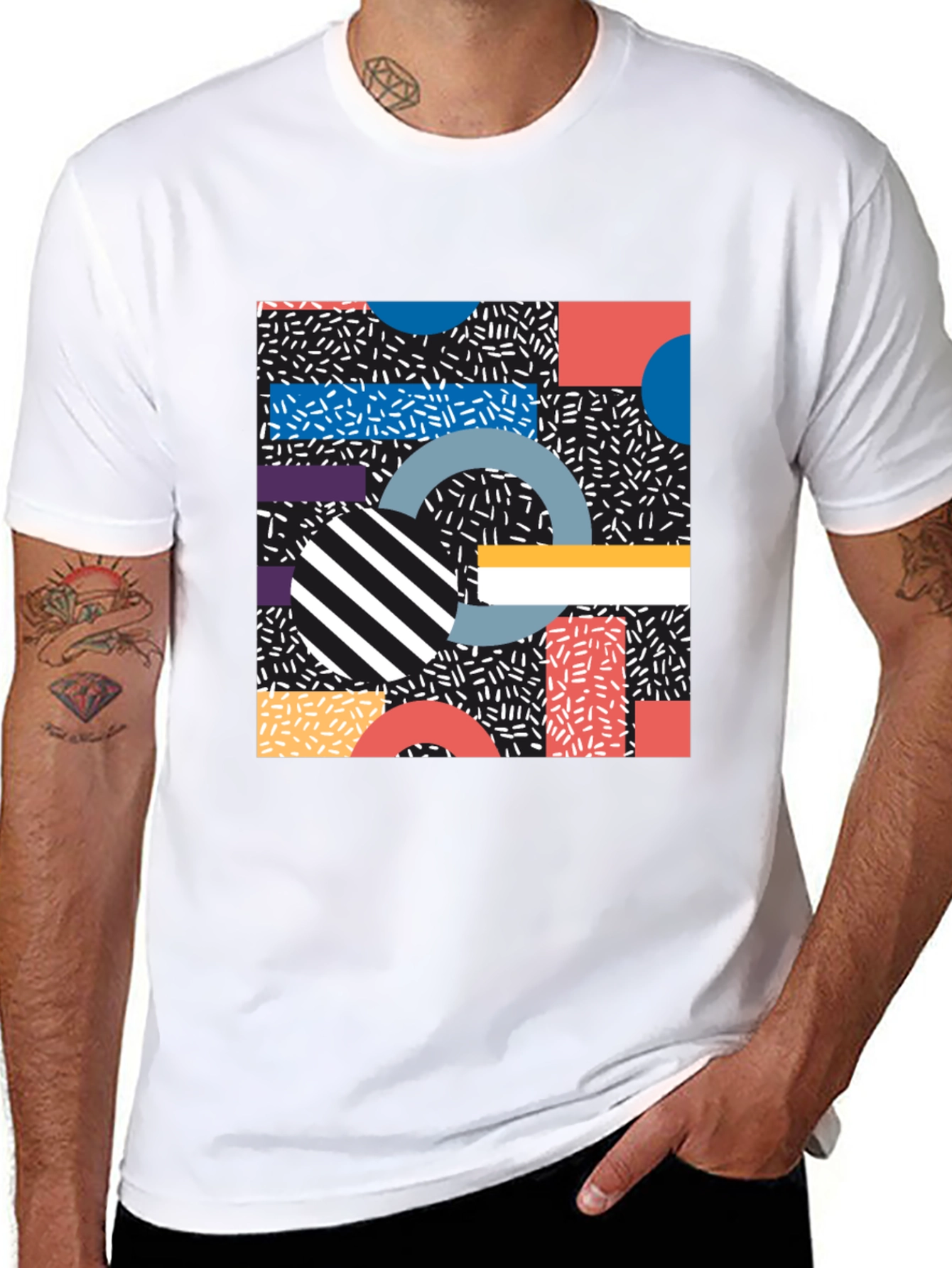 Retro Geometric Pattern Black T-Shirt