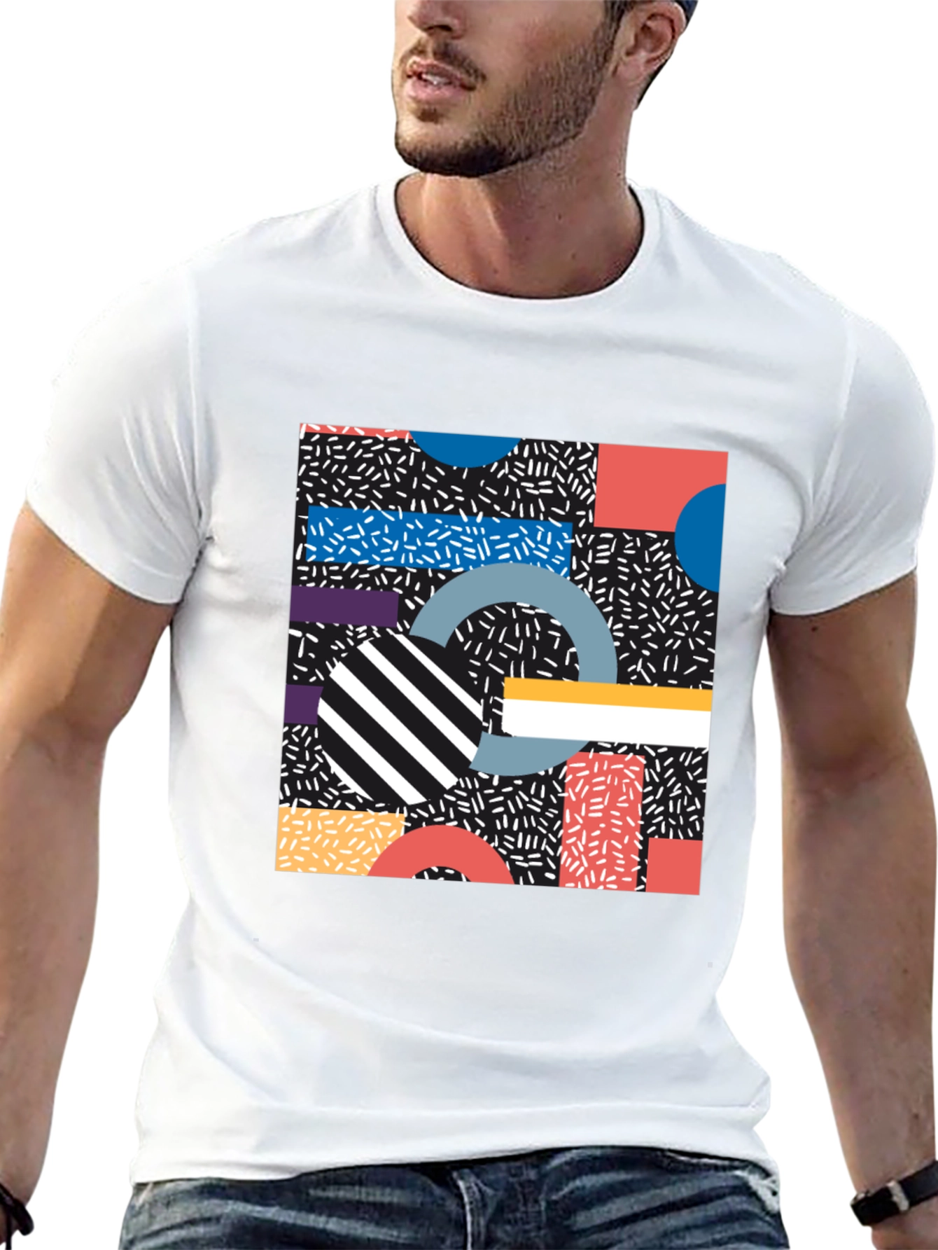 Retro Geometric Pattern Black T-Shirt