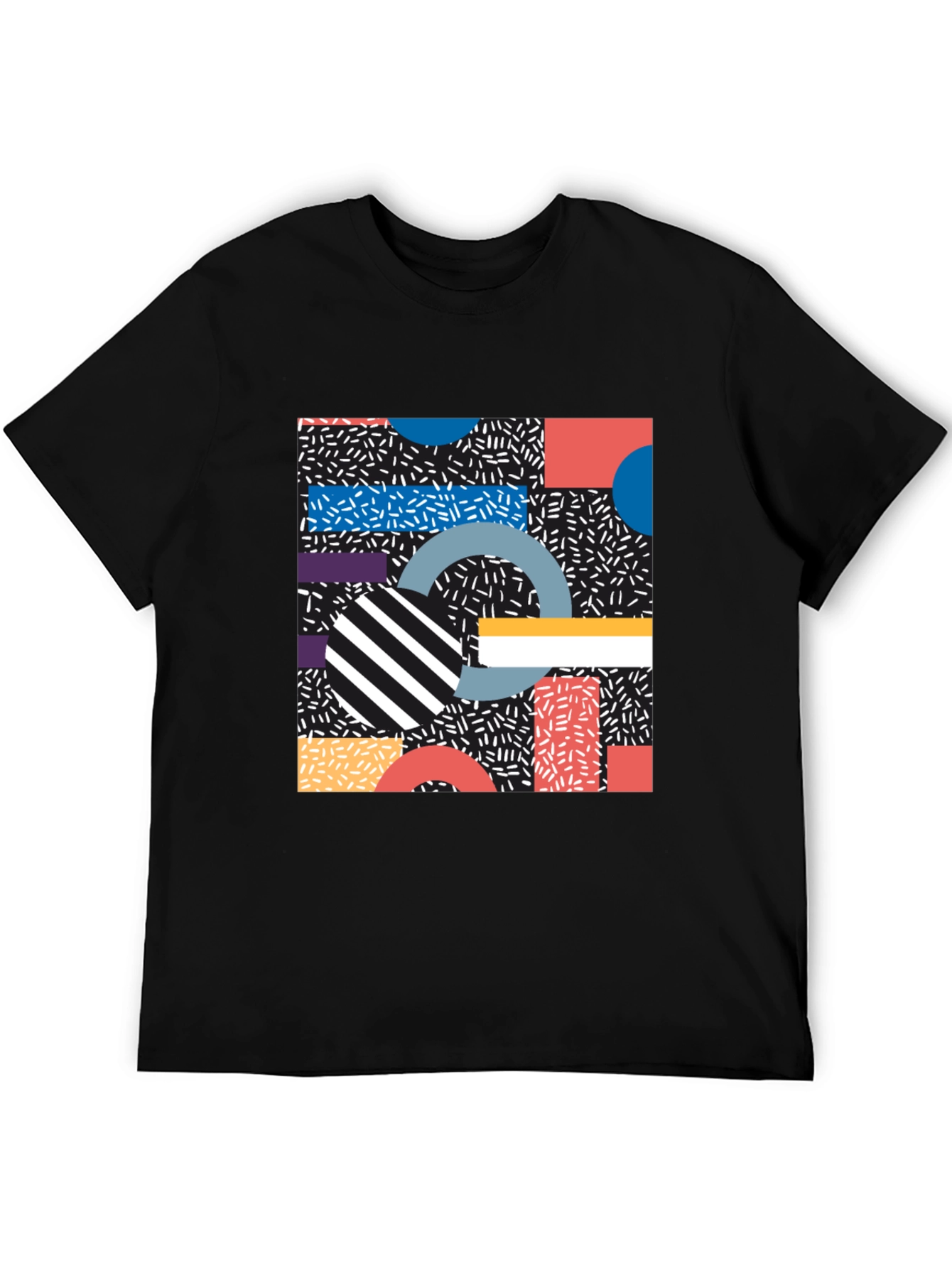 Retro Geometric Pattern Black T-Shirt