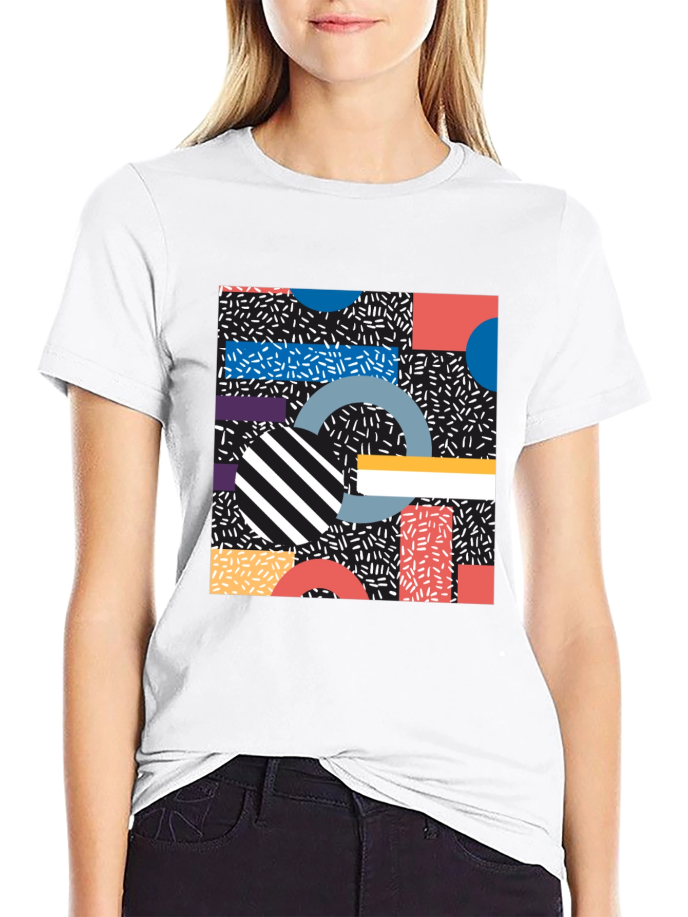 Retro Geometric Pattern Black T-Shirt