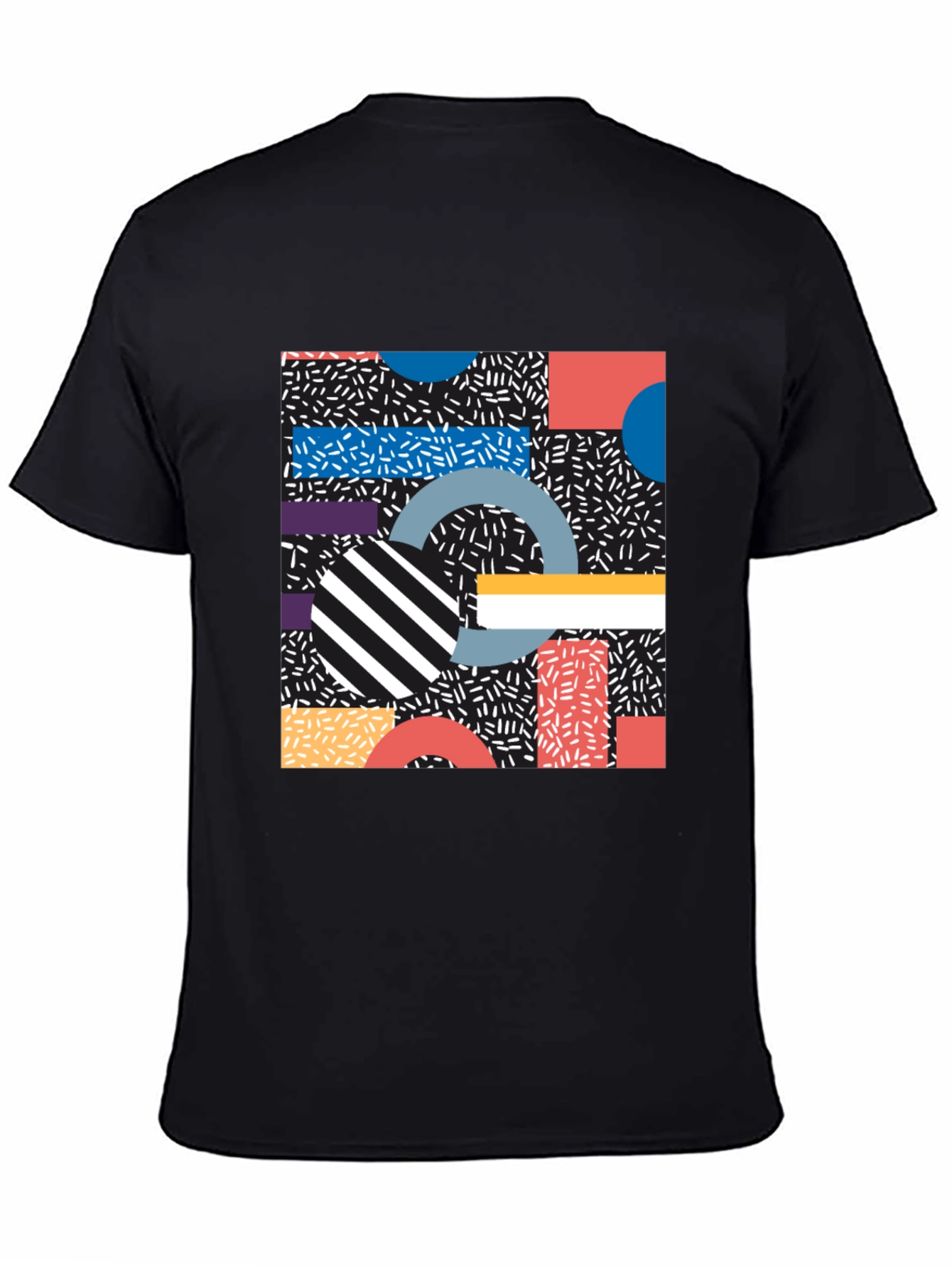 Retro Geometric Pattern Black T-Shirt