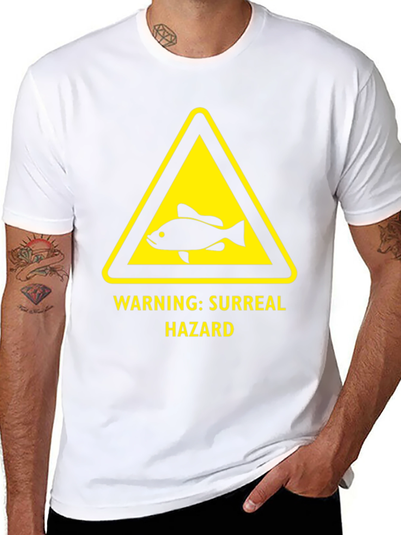 Surreal Hazard Fish T-Shirt - Warning Sign Graphic Tee