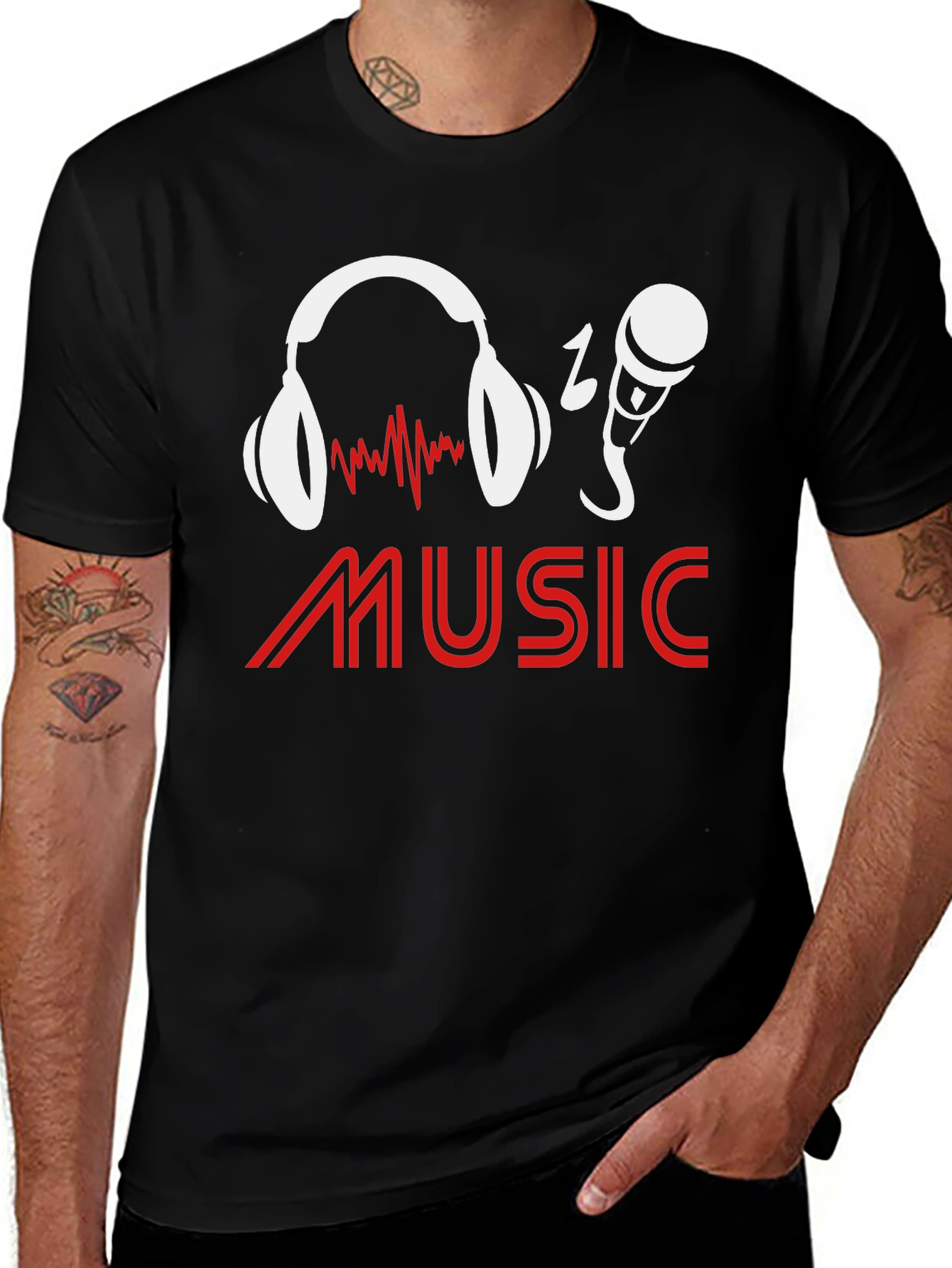 Music Lover T-Shirt - Headphones & Microphone Graphic Tee