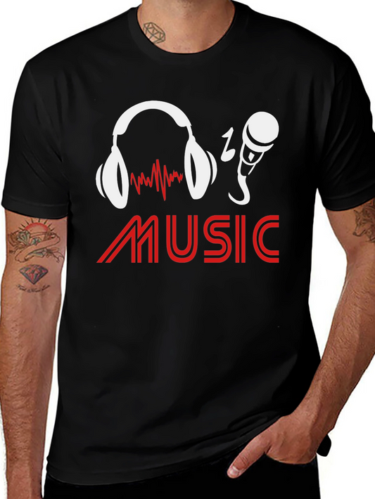 Music Lover T-Shirt - Headphones & Microphone Graphic Tee