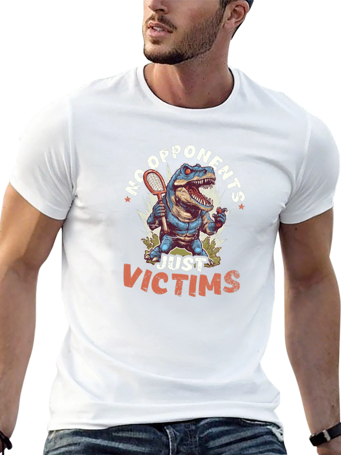 Dinosaur Tennis Player Black T-Shirt