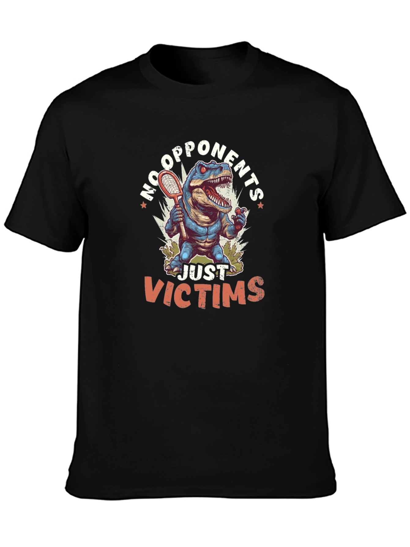 Dinosaur Tennis Player Black T-Shirt