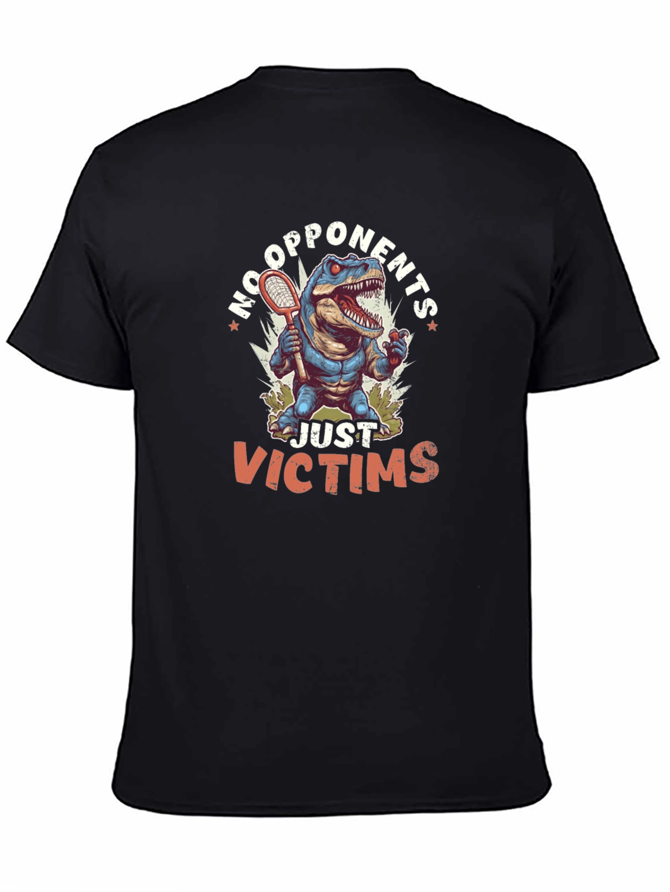 Dinosaur Tennis Player Black T-Shirt