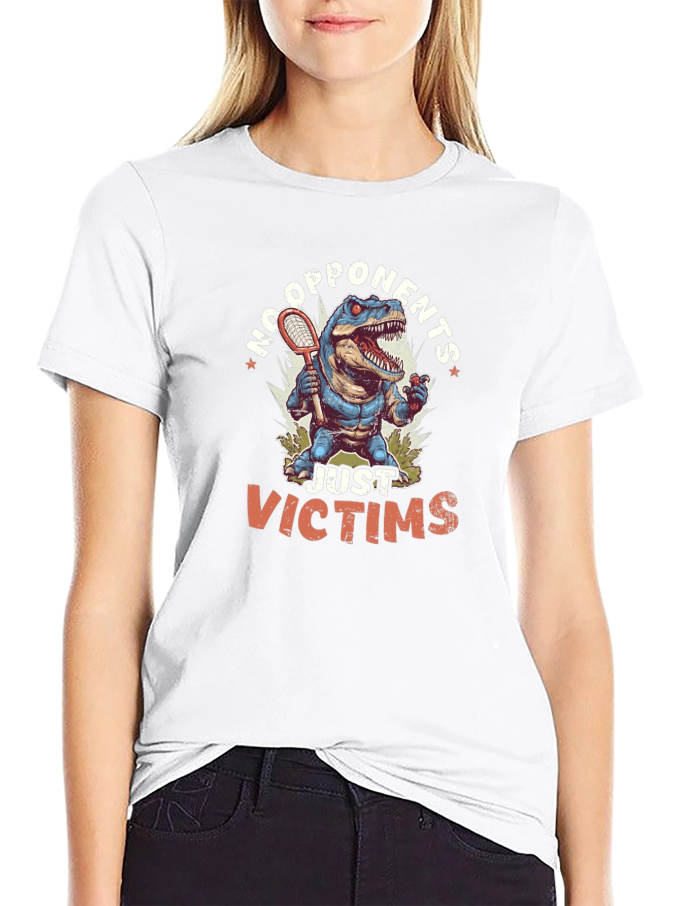 Dinosaur Tennis Player Black T-Shirt