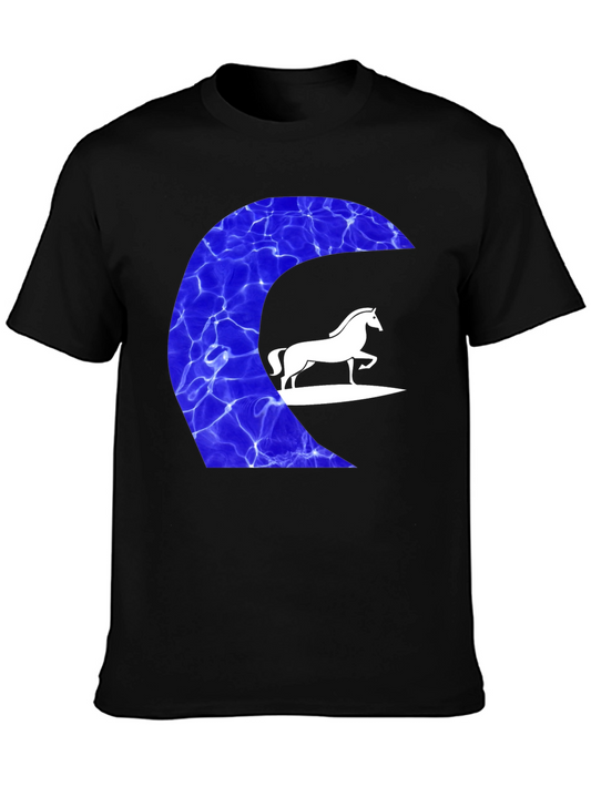 Blue Water Horse Graphic T-Shirt - Stylish Mens Tee