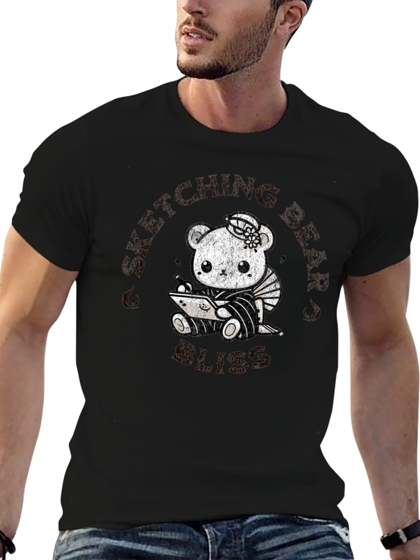 Sketching Bear Bliss Black T-Shirt