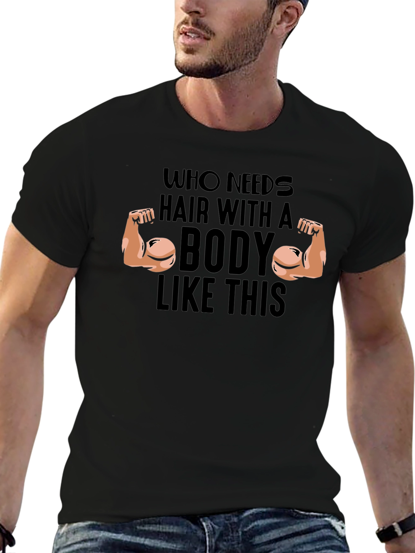 Funny Bald Guy Muscle Bodybuilder Graphic T-Shirt